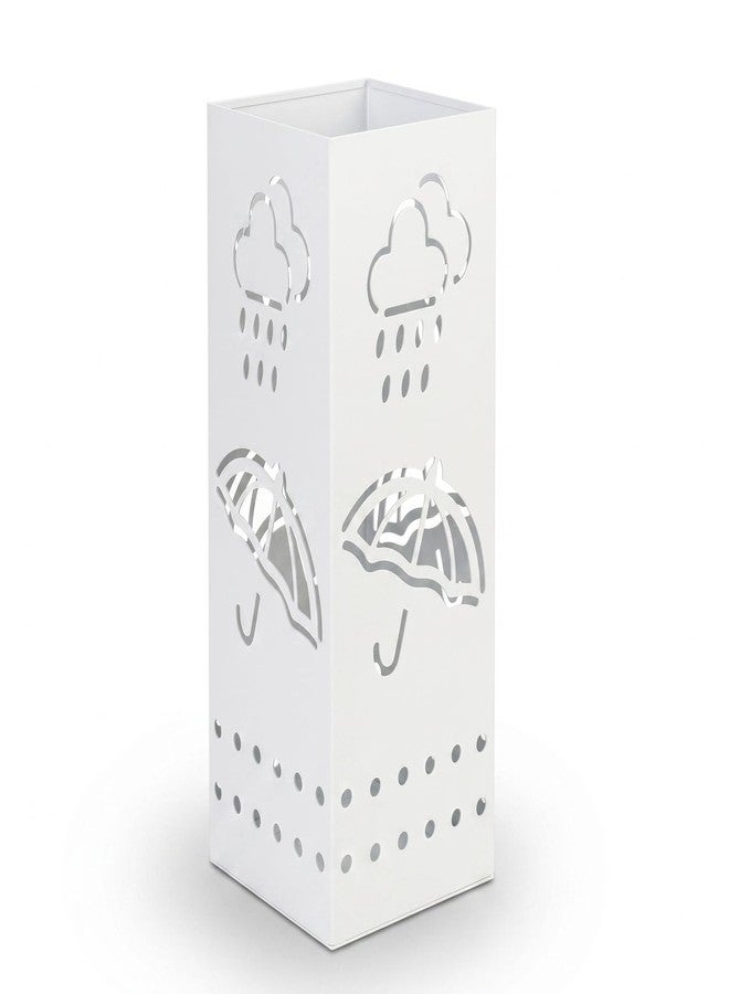 BEWBBAT Metal Umbrella Stand for Entryway, 6 x 6 x 17 Inch White Square Umbrella Organizer Bin, Free Standing Umbrella Holder,Walking Sticks, Home Office Decor - Image 1