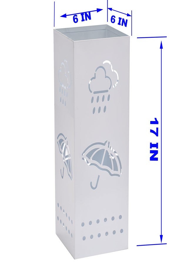 BEWBBAT Metal Umbrella Stand for Entryway, 6 x 6 x 17 Inch White Square Umbrella Organizer Bin, Free Standing Umbrella Holder,Walking Sticks, Home Office Decor - Image 2