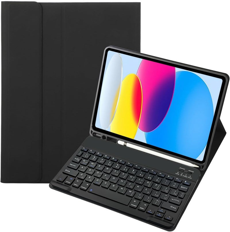 Keyboard Case (Arabic/English) for iPad 5th Generation (2017) & 6th Generation (2018), Air 1st & 2nd Gen, Pro 9.7 inch, Bluetooth,Black - Image 1