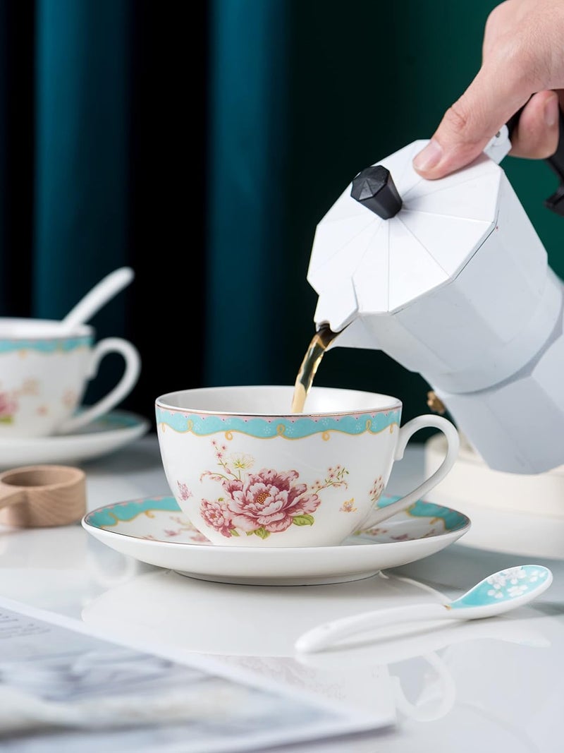 Jusalpha طقم أكواب شاي وقهوة من جوسالفا مكون من 4 أكواب صينية وردية عتيقة مع ملعقة وصحن 7 أونصات هدية لنساء TCS294 - Image 5