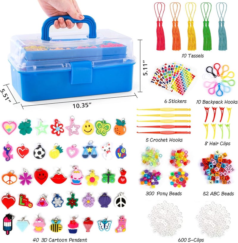 INSCRAFT 17500+ Rubber Loom Bands with 3 Layer Deep Blue Container, 28 Colors, 600 S-Clips, 352 Beads, 40 Cartoon Pendant, Bracelet Making Refill Kit for Kids - Image 2