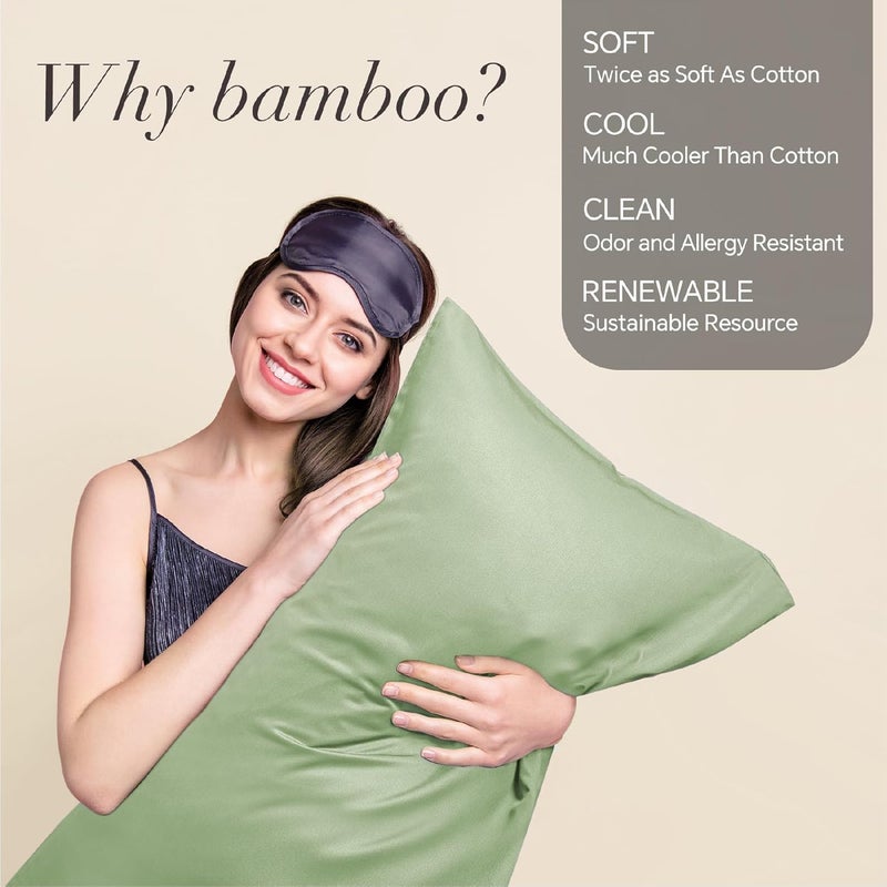 BEDELITE Well-engineered versatile build Sage Green Pillow Cases Queen Size Set of 2, Rayon Derived from Bamboo，Cooling Pillow Cases for Hot Sleepers & Night Sweats, Breathable and Silky Soft Envelope Pillowcases, 20"x30" Worldwide simple practical design - Image 2