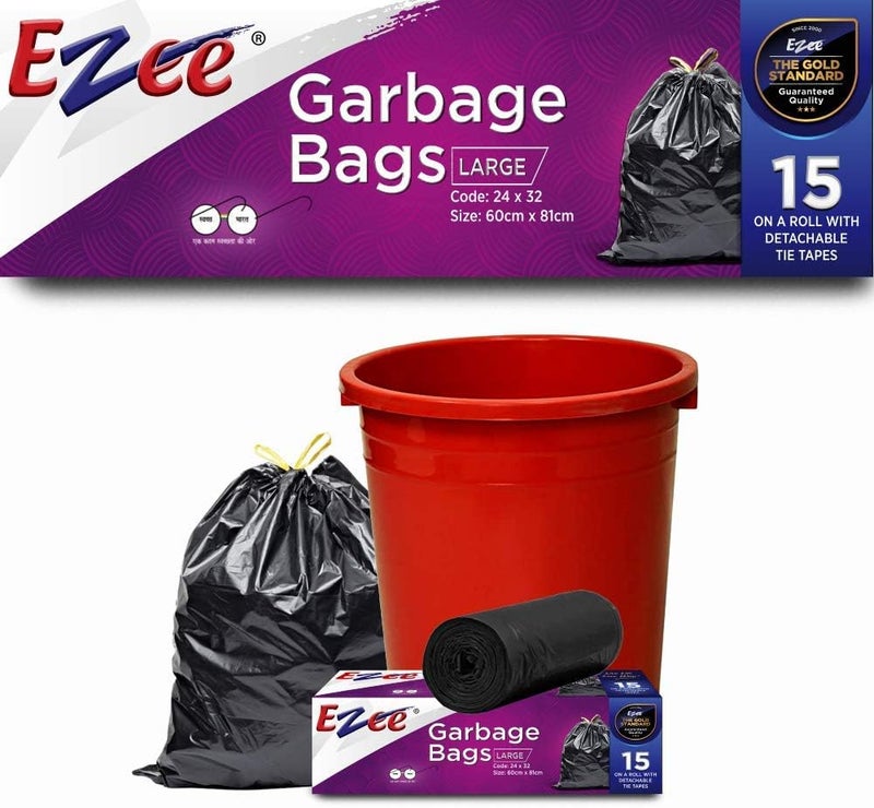 Ezee Garbage Trash Bag for Dustbin | 45 Pcs | Large 24 X 32 Inches | 15 Pcs x Pack of 3 - Image 2