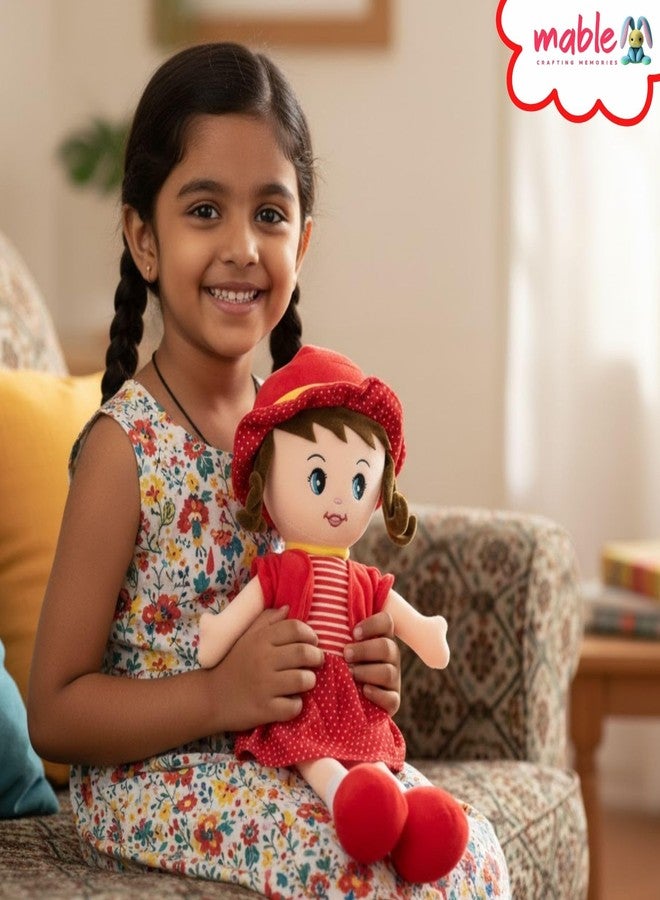 MABLE Winky Doll Soft Plush Toy for Girls | Super Cuddly Stuffed Doll for Kids & Toddlers | Cute Baby Doll Toy for Playtime & Bedtime (Red, 40CM) - Image 4