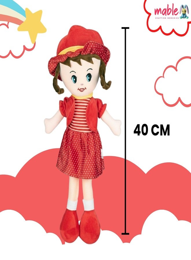 MABLE Winky Doll Soft Plush Toy for Girls | Super Cuddly Stuffed Doll for Kids & Toddlers | Cute Baby Doll Toy for Playtime & Bedtime (Red, 40CM) - Image 2