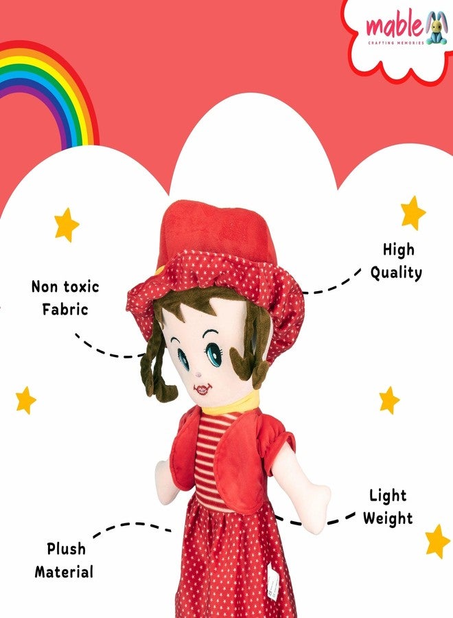MABLE Winky Doll Soft Plush Toy for Girls | Super Cuddly Stuffed Doll for Kids & Toddlers | Cute Baby Doll Toy for Playtime & Bedtime (Red, 40CM) - Image 3