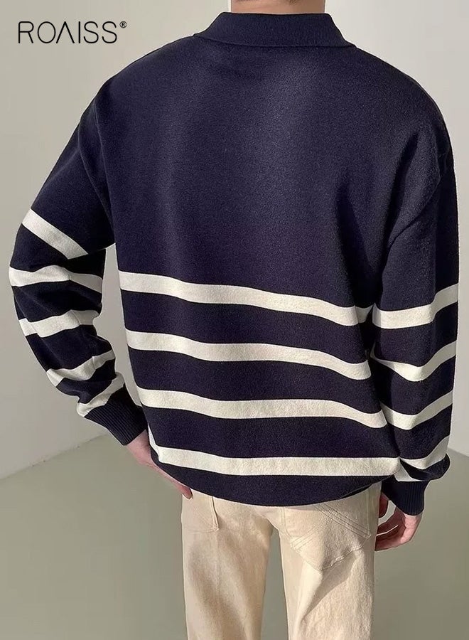 رويس قميص رجالي مخطط بألوان متعددة مناسب للخريف والشتاء بأكمام طويلة وتصميم عصري بألوان متعددة، مصنوع من نسيج مطاطي ناعم ومريح، مثالي للأسلوب اليومي غير الرسمي - Image 2