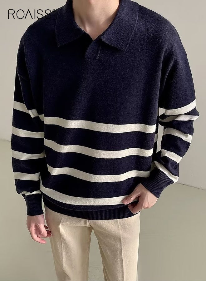 رويس قميص رجالي مخطط بألوان متعددة مناسب للخريف والشتاء بأكمام طويلة وتصميم عصري بألوان متعددة، مصنوع من نسيج مطاطي ناعم ومريح، مثالي للأسلوب اليومي غير الرسمي - Image 5