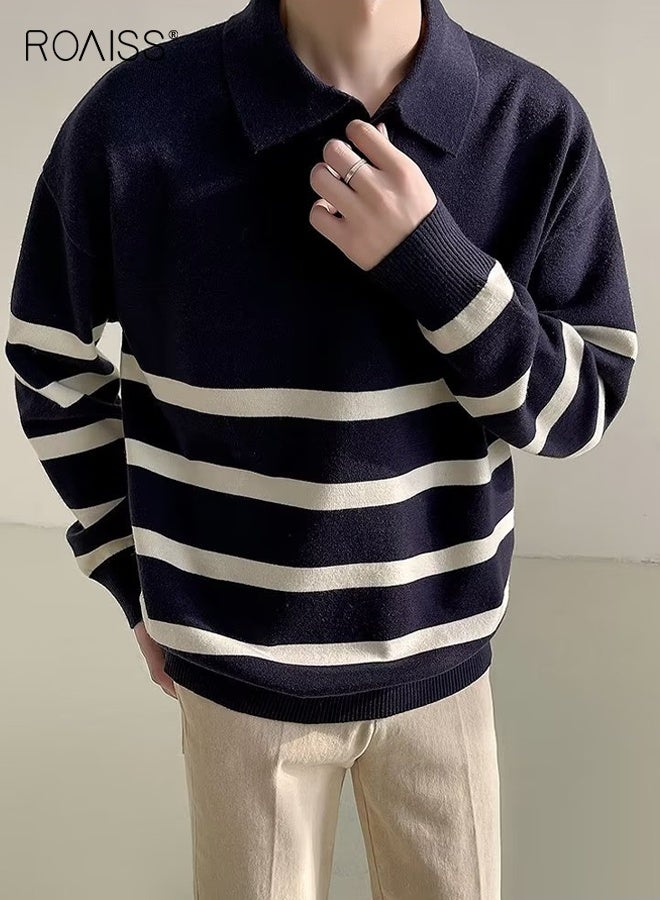 رويس قميص رجالي مخطط بألوان متعددة مناسب للخريف والشتاء بأكمام طويلة وتصميم عصري بألوان متعددة، مصنوع من نسيج مطاطي ناعم ومريح، مثالي للأسلوب اليومي غير الرسمي - Image 4