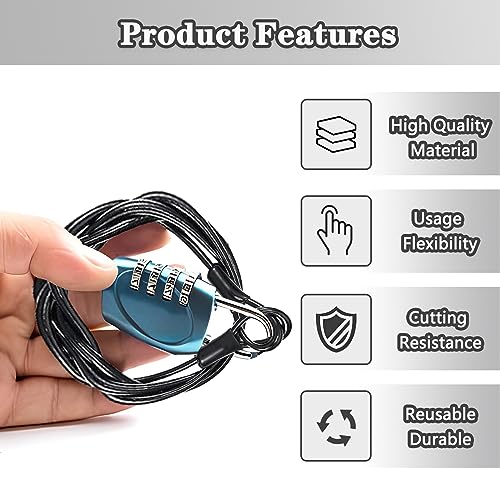 PUSNMI Steel Vinyl Coated Safety Cable Lock with Double Loop - 6.6ft x 2.5mm Steel Cable Rope - Black - Image 3