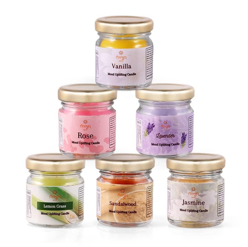 Floryn Decor Glass Jar Scented Candles Gift Set Scented Candle Set Of 6 Highly Fragranced Candles Pack Of 6 Mini Jars Pack Of 6 Aromatic