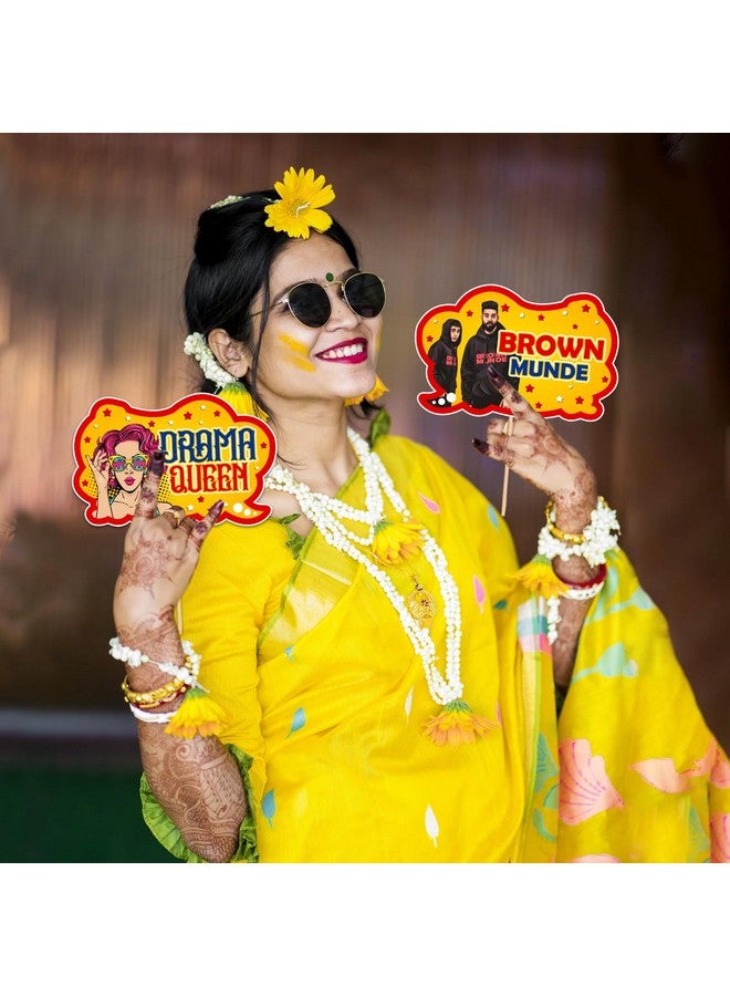 Zyozique ® Bollywood Theme Haldi Photo Booth Props, Haldi Decorations Props - Wedding Props for Bride and Family, Bride to Be Props - Haldi Photo Booth Props (Pack of 18) - Image 5