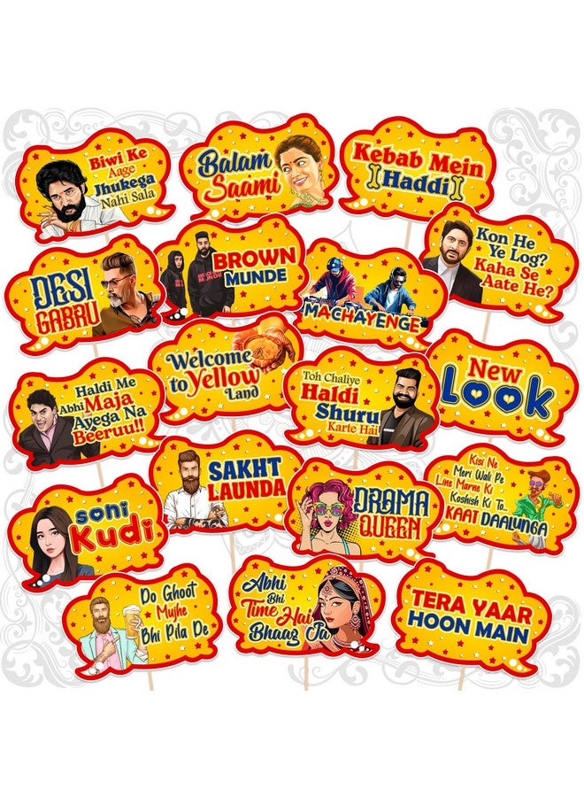 Zyozique ® Bollywood Theme Haldi Photo Booth Props, Haldi Decorations Props - Wedding Props for Bride and Family, Bride to Be Props - Haldi Photo Booth Props (Pack of 18) - Image 1