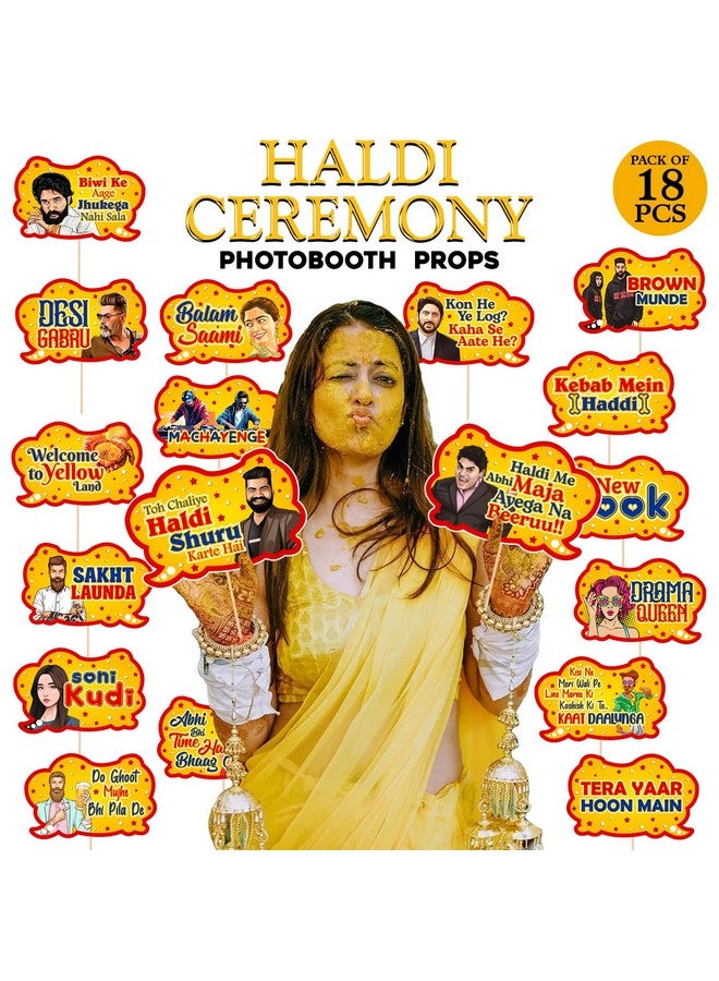 Zyozique ® Bollywood Theme Haldi Photo Booth Props, Haldi Decorations Props - Wedding Props for Bride and Family, Bride to Be Props - Haldi Photo Booth Props (Pack of 18) - Image 2