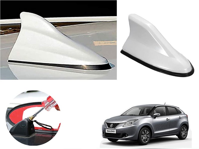 Auto Pearl Shark Fin Antenna Universal Replacement Car Antenna Roof Aerial ABS Material Waterproof Rubber Ring AM FM Radio Signal Compatiable with - Baleno - (Color White) - Image 1