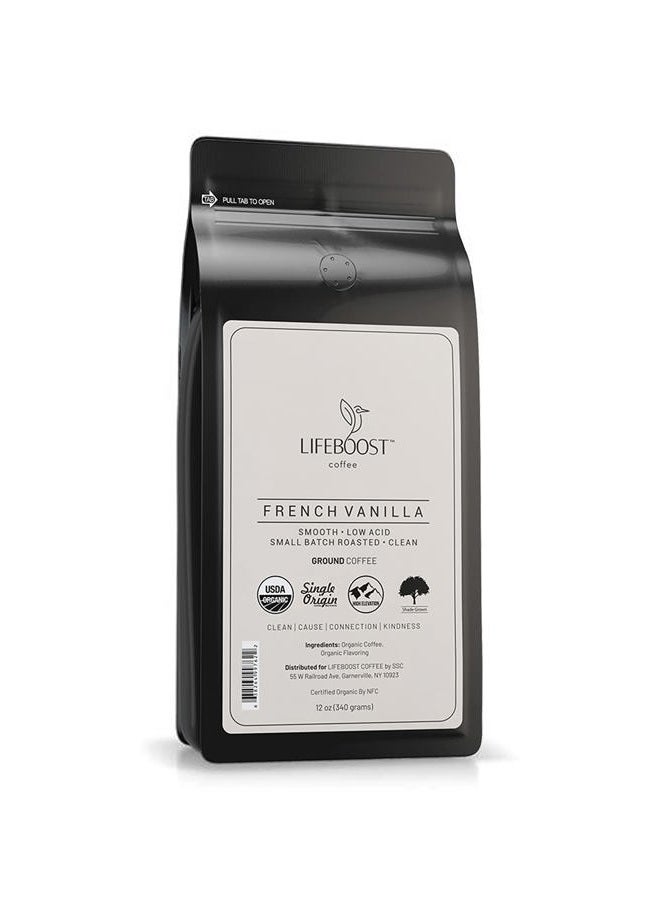 Lifeboost French Vanilla Ground Coffee - Non-GMO Low Acid Single Origin USDA Organic Coffee - Third Party Tested For Mycotoxins & Pesticides - 12 Ounces - Image 1