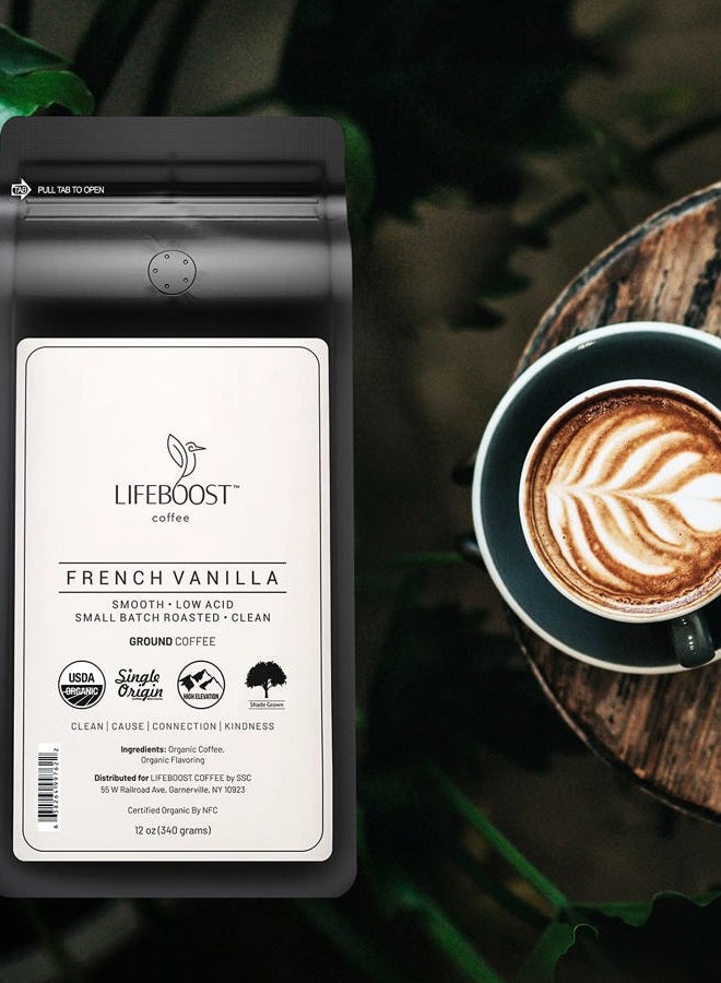 Lifeboost French Vanilla Ground Coffee - Non-GMO Low Acid Single Origin USDA Organic Coffee - Third Party Tested For Mycotoxins & Pesticides - 12 Ounces - Image 2