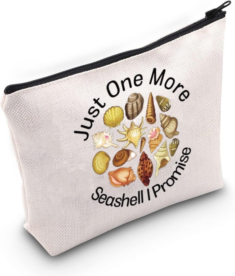 G2TUP Seashell Collector Gift Just One More Seashell I Promise Makeup Bag Shelling Beach Cosmetic Bag Seashells Lover Gift Beach Lover Gift (Just One More Seashell White Bag)