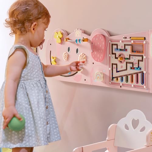 ROBUD Elephant Montessori Busy Board 12in1 Activity Wall Busy Board Montessori Sensory Wall Panel for Boys Girls Toddler Learning Activity Center for Playroom Nursery Pink - Image 5