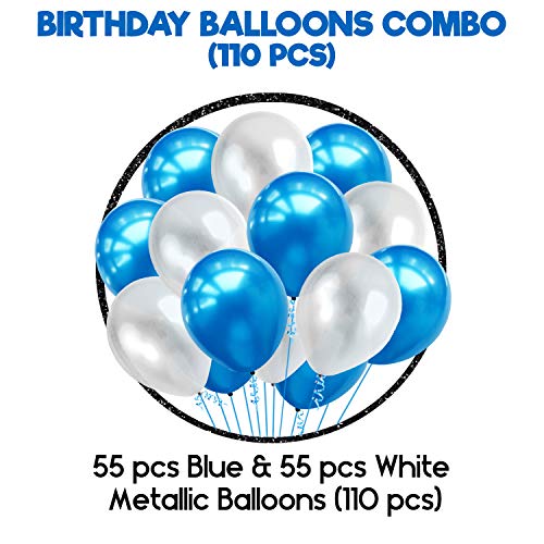 Party Propz Blue And White Balloons For Decoration - Pack Of 110 Pcs White Blue balloon For Decoration | blue and white balloons | Blue Balloon For Decorations | Balloon For Birthday (Latex) - Image 2