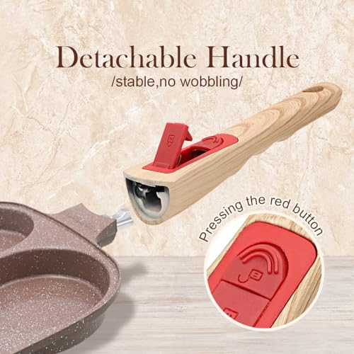 RANX INGST Ceramic Egg Frying Pan with Lid, Nonstick 4 Cup Fried Egg Pan with Detachable Handle, Omelette Pan Induction Compatible - Brown - Image 4
