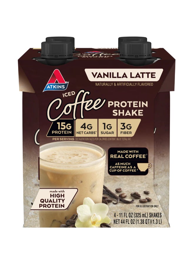Atkins Iced Coffee Protein Shake Vanilla Latte 4 Shakes 11 fl oz (325 ml) Each - Image 3