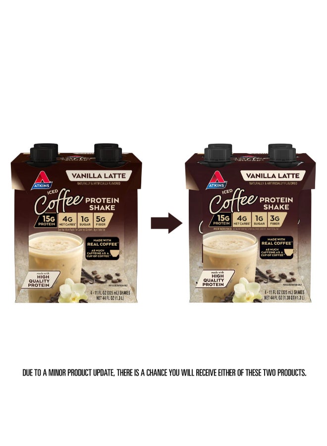 Atkins Iced Coffee Protein Shake Vanilla Latte 4 Shakes 11 fl oz (325 ml) Each - Image 1