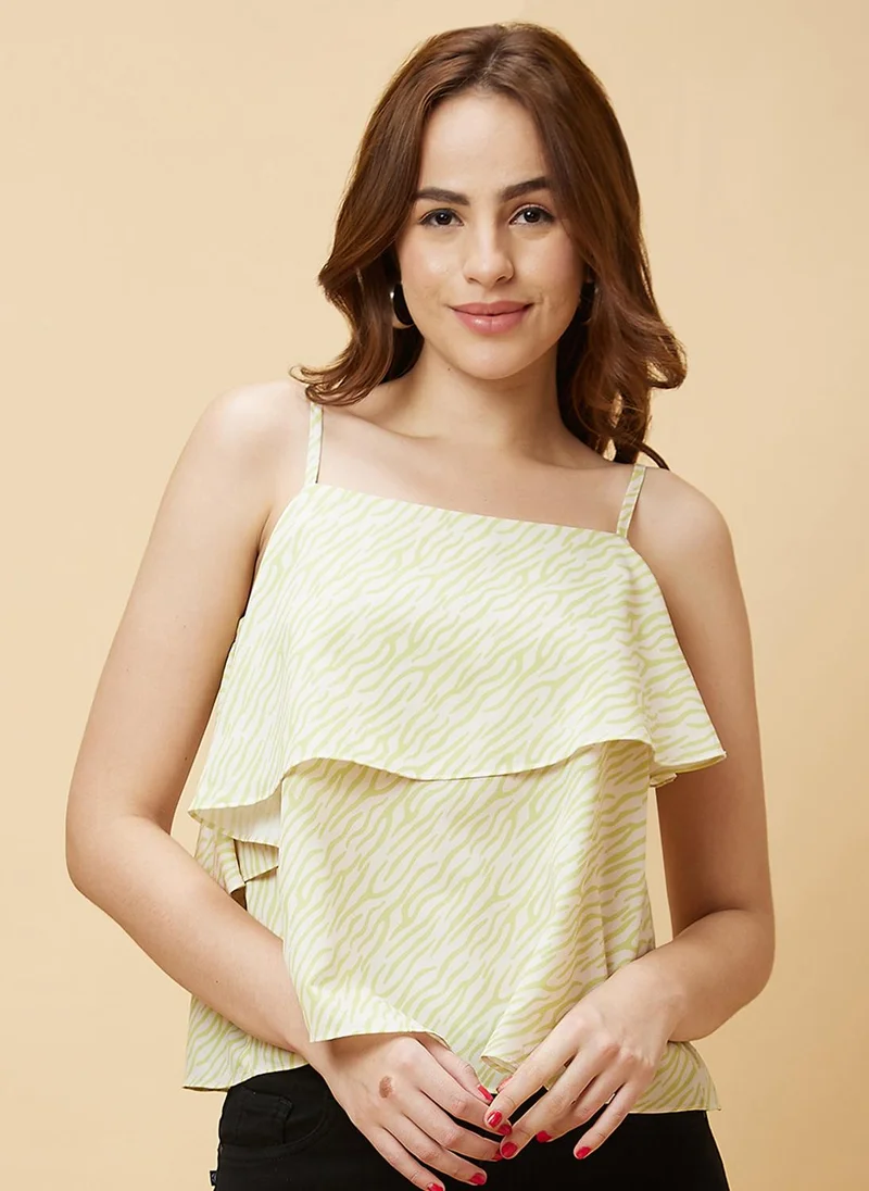 globus Globus Women Abstract Printed Shoulder Straps Layered A-Line Top