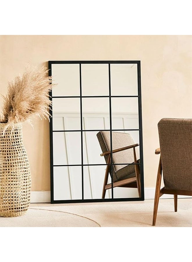 Vphom مرآة حائط معدنية بإطار معدني (80 × 120 سم) - مرآة كبيرة مزخرفة بإطار معدني لغرفة المعيشة وغرفة النوم والمدخل - أسود مطفي - Image 1