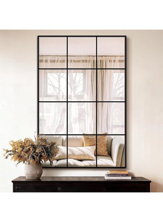 Vphom مرآة حائط معدنية بإطار معدني (80 × 120 سم) - مرآة كبيرة مزخرفة بإطار معدني لغرفة المعيشة وغرفة النوم والمدخل - أسود مطفي - Image 3