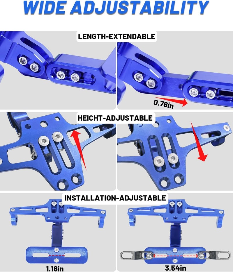 MDPROMCP مزيل واقي الدراجة النارية العالمي مع ضوء LED حامل لوحة الترخيص من الألمنيوم CNC (أزرق) - Image 4