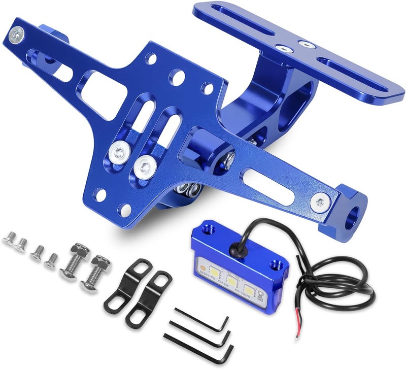 MDPROMCP مزيل واقي الدراجة النارية العالمي مع ضوء LED حامل لوحة الترخيص من الألمنيوم CNC (أزرق) - Image 1