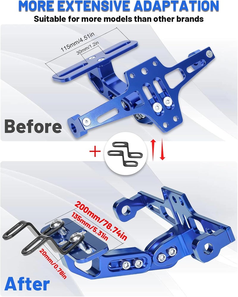MDPROMCP مزيل واقي الدراجة النارية العالمي مع ضوء LED حامل لوحة الترخيص من الألمنيوم CNC (أزرق) - Image 5