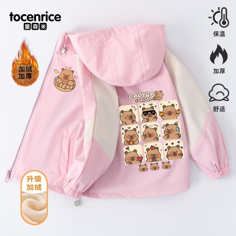 Kapibala Capybara Girls' Coat Korean Children'S Hooded Jacket Fleece-Lined Rustic Clothes Trendy - Image 1