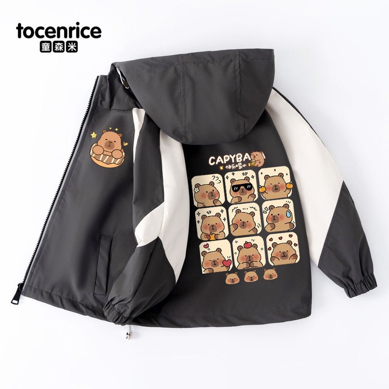 Kapibala Capybara Girls' Coat Korean Children'S Hooded Jacket Fleece-Lined Rustic Clothes Trendy - Image 4