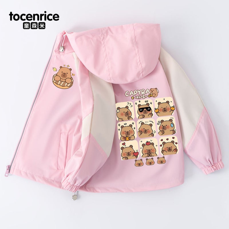 Kapibala Capybara Girls' Coat Korean Children'S Hooded Jacket Fleece-Lined Rustic Clothes Trendy - Image 2
