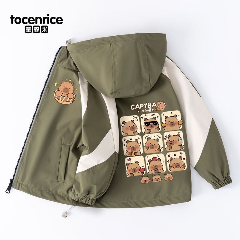 Kapibala Capybara Girls' Coat Korean Children'S Hooded Jacket Fleece-Lined Rustic Clothes Trendy - Image 3