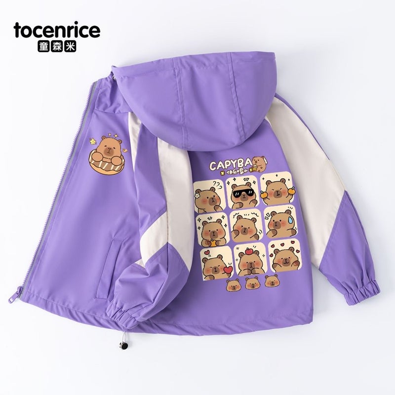 Kapibala Capybara Girls' Coat Korean Children'S Hooded Jacket Fleece-Lined Rustic Clothes Trendy - Image 5