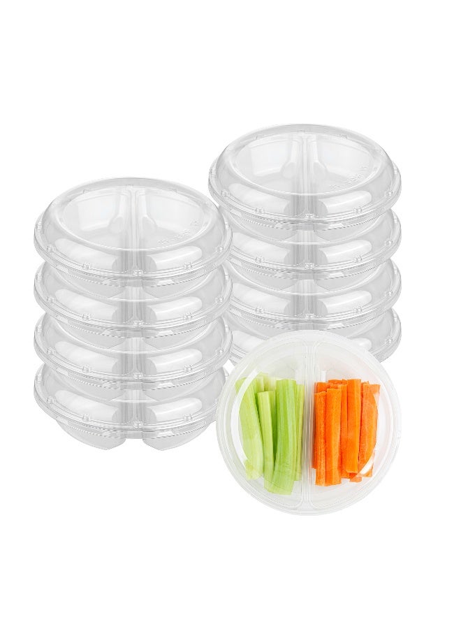 Restaurantware Thermo Tek 7.5 x 2.4 Inch Serving Platters with Lids, 100 Disposable Veggie Trays - Round, 2 Compartments, Clear Plastic Appetizer Platters, Serve Fruits At Parties or Catered Events, - Image 2