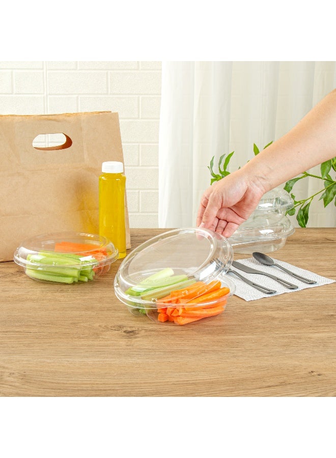 Restaurantware Thermo Tek 7.5 x 2.4 Inch Serving Platters with Lids, 100 Disposable Veggie Trays - Round, 2 Compartments, Clear Plastic Appetizer Platters, Serve Fruits At Parties or Catered Events, - Image 5