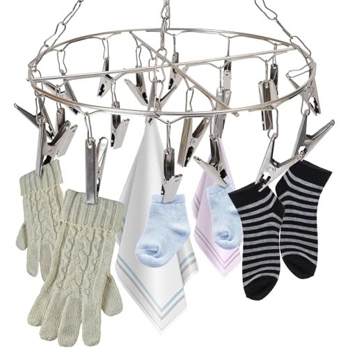 LIVINGBASICS Round Cloth Hanger/Clothes Stand for Drying/Clothes Drying Stand/Hanger with Clips/Baby Clothes Dryer/Undergarments Hanger/Stand for Drying Clothes (24 Clips, Stainless Steel) - Image 2