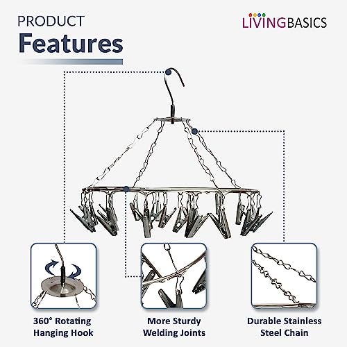 LIVINGBASICS Round Cloth Hanger/Clothes Stand for Drying/Clothes Drying Stand/Hanger with Clips/Baby Clothes Dryer/Undergarments Hanger/Stand for Drying Clothes (24 Clips, Stainless Steel) - Image 5
