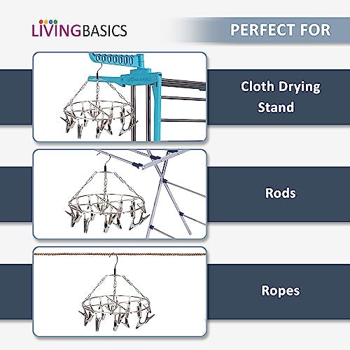 LIVINGBASICS Round Cloth Hanger/Clothes Stand for Drying/Clothes Drying Stand/Hanger with Clips/Baby Clothes Dryer/Undergarments Hanger/Stand for Drying Clothes (24 Clips, Stainless Steel) - Image 4