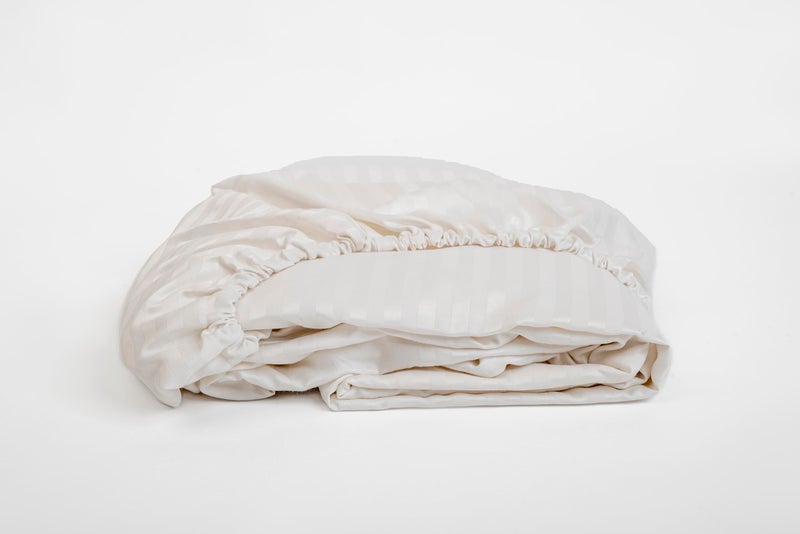 Striped Fitted Sheet - Fine Quality For Hotels and Home Décor - Consists of 1 Fitted Sheet 100cm * 200cm - Fits Matresses Up to 30cm - Brushed Cotton - Offwhite