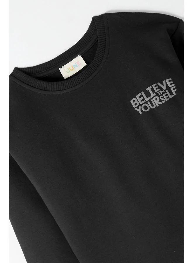 JUNE June Kids Slogan Printed 2-Pack Sweatshirt & Sweatpant Set Black