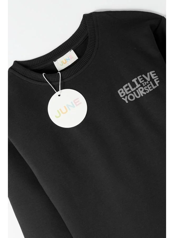 JUNE June Kids Slogan Printed 2-Pack Sweatshirt & Sweatpant Set Black