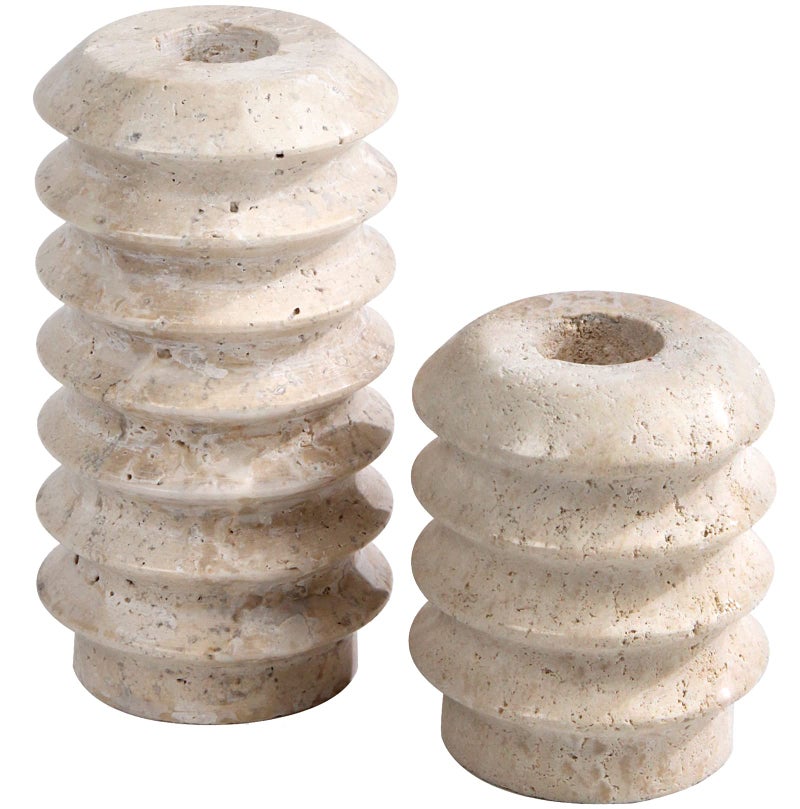 HofferRuffer Travertine Candlestick Holders Set of 2 Natural Stone Candle Holder Decorative Candle Stands for Wedding Dinning Party Table Centerpieces Fits 34 Thick Candles Cream White
