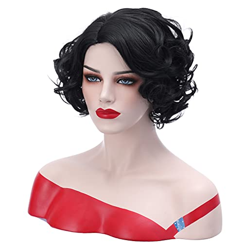 BERON Black Curly Natural Wavy Wig 1920s Style for Women's Cosplay & Party, Includes Wig Cap - Image 3