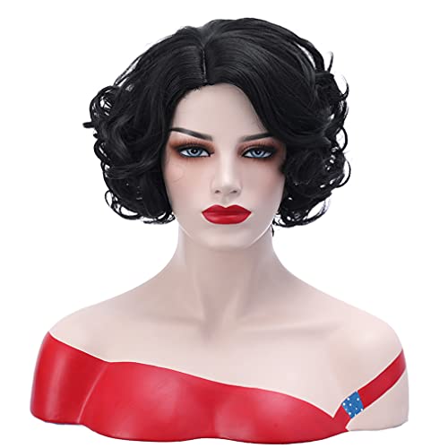 BERON Black Curly Natural Wavy Wig 1920s Style for Women's Cosplay & Party, Includes Wig Cap - Image 1