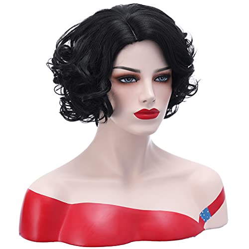 BERON Black Curly Natural Wavy Wig 1920s Style for Women's Cosplay & Party, Includes Wig Cap - Image 2